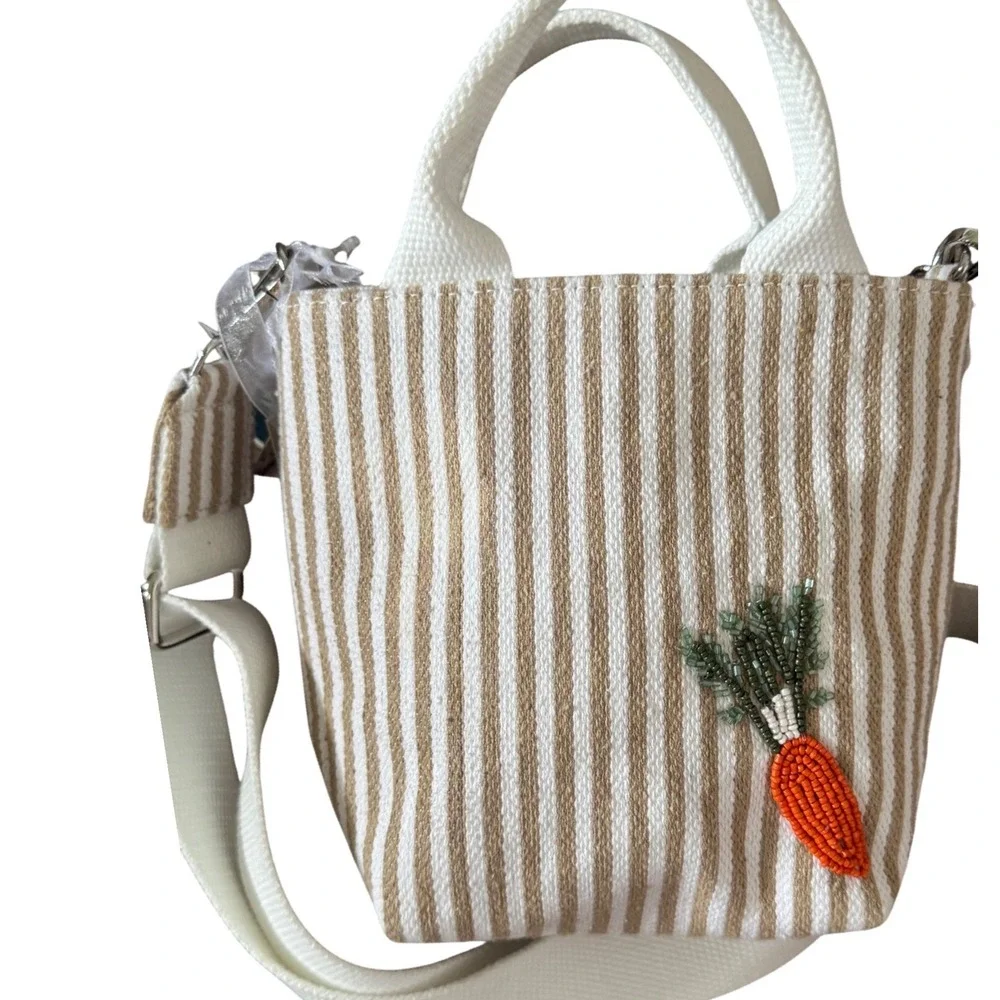 Viral Beaded Handcrafted Veggie Garden Crossobdy Tote Convertible Back Strip NWT